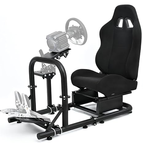 Marada Steering Wheel Stand with Seat Super Stable Racing Simulator Cockpit Adjustable Fit for Logitech G923 G920,for Thrustmaster T300RS TX, for Fanatec Racing;Wheel,Shifters and Pedals Not Include