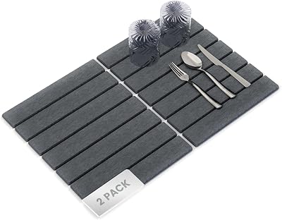 2 Pack Stone Dish Drying Mat Set 12x16 Each, Gray for Kitchen Counter - Super Absorbent Quick Dry Diatomaceous Earth Pad, Foldable & Non-Slip for Dishes, Sink, Bathroom