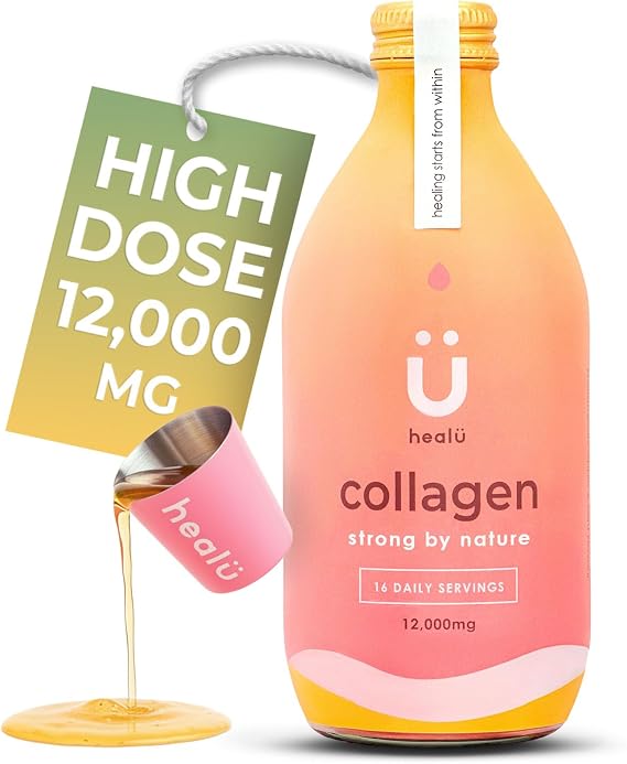 Super-Strength Liquid Collagen 12,000mg - Tropical - Pure Hydrolysed Peptides for Women Skin, Hair, Nails - Grass-fed Bovine with Vitamin C, Zinc, Manganese - Made in UK- 330ml