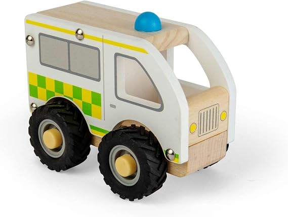 Bigjigs Toys Mini Ambulance | Small Rescue Services Vehicles | Wooden Vehicle Toy for Children | Small Play Ambulance for Toddlers | Role Play Set for Boys & Girls | Gifts for