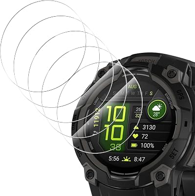 Simpeak 5-Pack Screen Protector Compatible with Garmin Instinct 3 45mm AMOLEDSolar Smartwatch, 9H Hardness Tempered Glass Protective Film, Anti-Scratch, Sensitive Touch