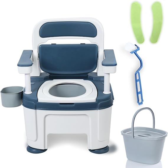 Saterkali Bedside Commodes | Adult Portable Potty Chair for Seniors Commode Chair,Toilet Seat with Handles | Mobile Portable Toilets with Padded Seat and Backrest | Holds up to 882 Pounds Blue