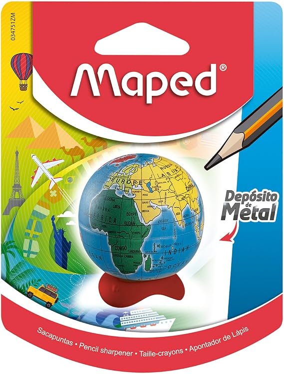 Maped Globe 1 Hole Pencil Sharpener - Compact Desk Accessory - Precise Sharpening - Educational Tool - Attractive Design & Efficient