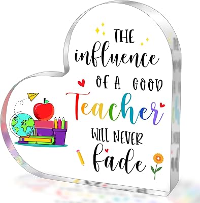 Teacher Valentines Day Gifts for Women Men, to My Teacher Acrylic Heart Sign Paperweight Presents, Birthday End of Year Retirement Christmas Thank You Appreciation Gifts for Teacher
