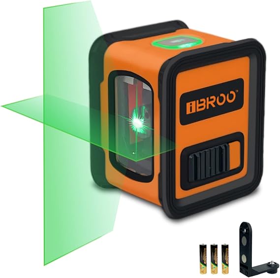IBROO Laser Level Self Leveling, 100ft Japanese SHARP Green Cross Line Lasers Tech, 5X Bright Lazer Leveler Tool, Ideal Indoor Outdoor Wall Laser Line Marker for Picture Hanging and Small Construction