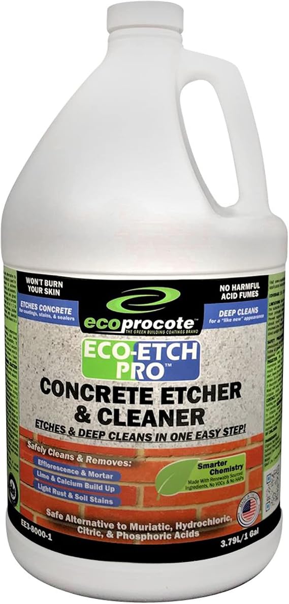 Eco Etch Pro Concrete Cleaner & Etcher Dissolver, Non-Toxic & Safe,1 Gallon | Efflorescence, Rust & Dirt Remover from Brick, Driveway, Garage - Gentle Substitute for Citric Acid, Safe, Biodegradable