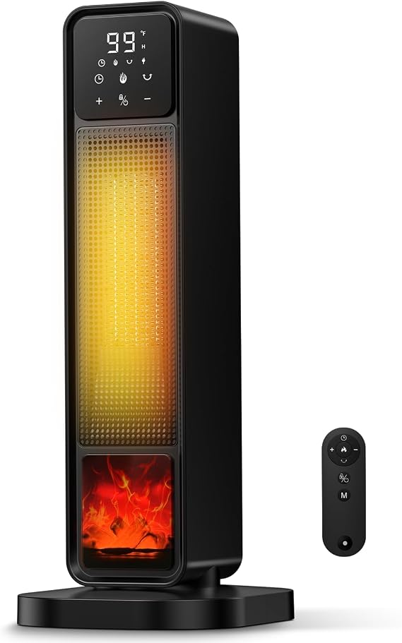 2026 New Space Heater, 1500W Portable Heater with Remote, Quiet Heating Electric Heater for Indoor, PTC Ceramic Fast and Safety Heat, 75 Oscillation & 12H Timer, for Home Bedroom Office