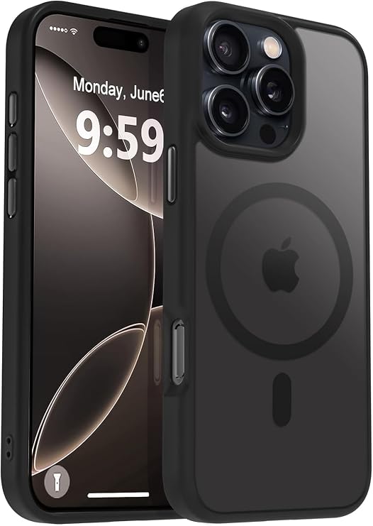 URUCHI Güçlü Manyetik Telefon Kılıfı, [Mag-Safe ile Uyumlu] [Askeri Düzey Düşme Koruması] [Güçlü Silikon Kenarlar] İnce Yarı Saydam Mat Koruyucu Kılıf (Siyah, iPhone 15 Pro 6,1 inç)