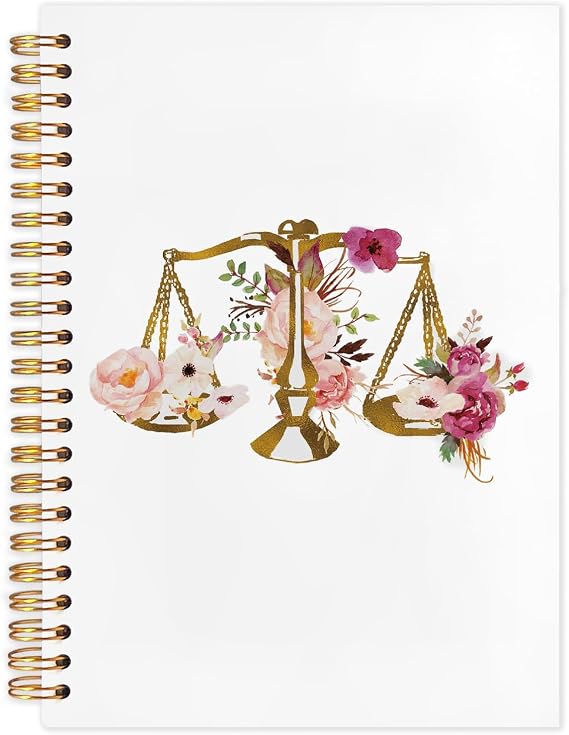 SNNDER Floral Scales of Justice Notebook Journal, Lawyer Attorney Gifts for Women, Lawyer Graduation Gifts, Gifts for Lawyers Attorneys Hardcover Spiral Notebook 5.5x8.3 Inch