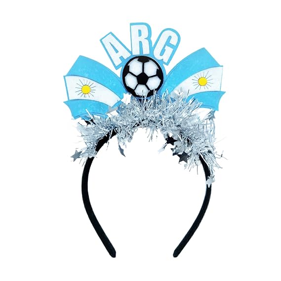 Argentina Soccer Team Headbands for Fans ARG Headband Light Blue and White Flag Tinsel Hair Accessories with Sun & Football Soccer Cup Headpieces for Women Men Sports Party Favors Decoration 1Pcs