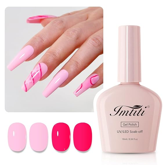 Gel Nail Polish Kit, 2 Pcs 10ml Hot Pink & Macaron Pink Colors Gel Polish Soak Off UV LED Spring Summer Pink Gel Polish Nail Art Manicure Salon DIY Design Gel Nail Kit