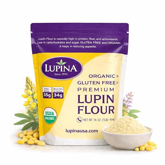 Lupina Organic Gluten-Free Lupin Flour Pack 116 oz- High-Protein, High-Fiber, Low-Carb Plant-Based Flour Non-GMO Vegan Superfood for Baking, Smoothies & Healthy Cooking