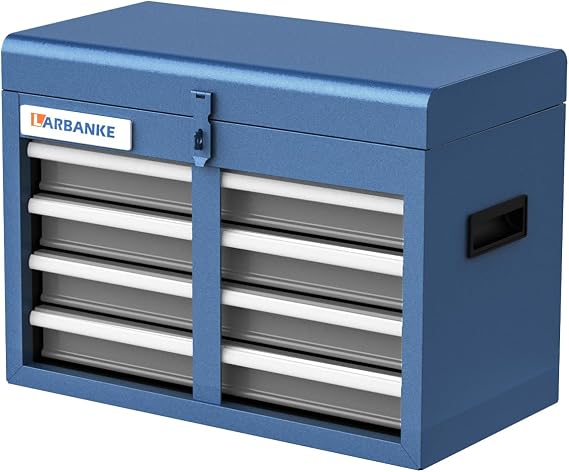LARBANKE Portable Four-Drawer Tool box,Metal Tool Box with Storage Tray on Top,Multi-Functional Tool Cabinet with Key and Locking Decice,Suitable for Garages,Homes and Multiple Locations,Blue