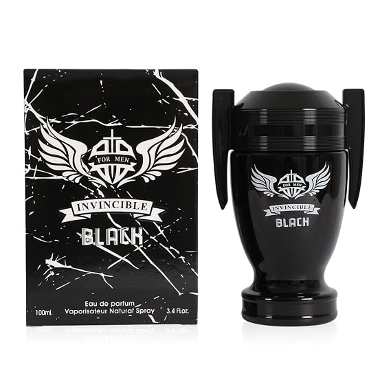 Invincible Black Mens Perfume Eau de Parfum Spicy Sweet Amber Masculine Scent 100ml 3.4 fl oz