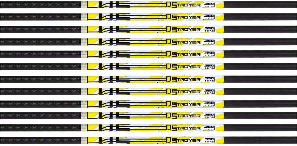 Carbon Express D-Stroyer Hunting Arrow Shafts with 2" Quadel Vanes, 12-Pack, High Modulus Carbon Weave, Dual Spine Weight Forward Technology, Laser Checked