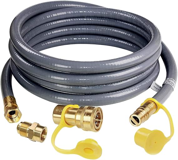 Natural Gas Hose, 12 Ft 1/2 inch ID Gas Line with Quick Connect/Disconnect Fittings & 3/8 Female to 1/2 Male Adapter for Outdoor NG/Propane Appliance, CSA Certified