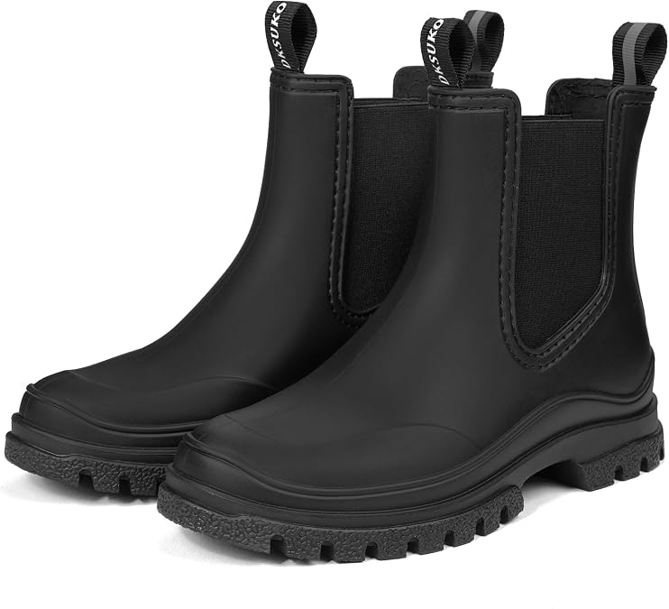 DKSUKO Women's Ankle Rain Boots Waterproof Chelsea Short Garden Shoes
