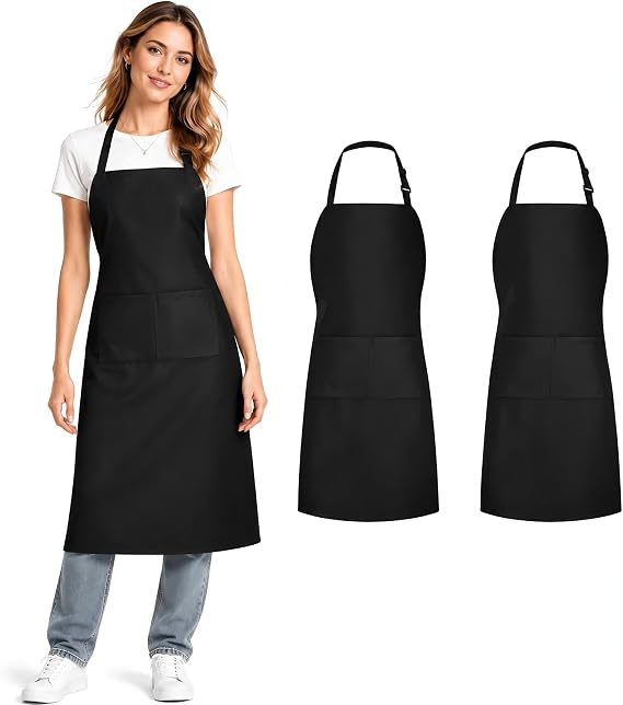 2/10/20 Pack Adjustable Black Aprons Bulk with 2 Pockets for Cooking Classes, BBQ, Art & Craft Parties