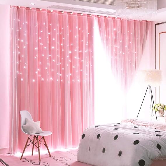 UNISTAR 2Panel Girl Curtains for Bedroom Double Layer Curtain for Kid Room