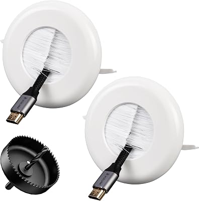 VCELINK Brush 3.79 96 mm in Wall Cable Management Kit, Cord Hider for Low Voltage Cables Pass Through, Includes Hole Saw Drill Attachment and Mounting Brackets for Easy Install, 2-Pack