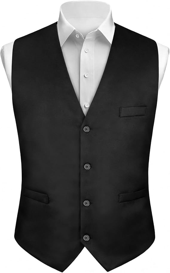 AUYAO Men's Waistcoat Solid Colour Suit Vest Wedding Party Fit Vest Suit 1920s Mens Costume Formal Men's Suits & Blazers Mens Fancy Dress Costume Men's V-Neck Suit Vest Button-up Waistcoat