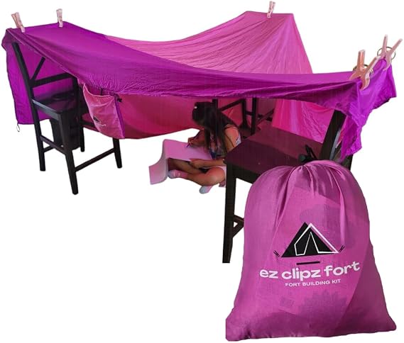 Pickle & Olive ez clipz- Kids Fort Building Kit- Large Blanket and Clips to Attach to Furniture-Best Gift for Children (Pink/Purple)