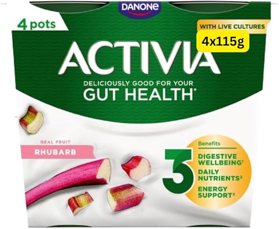 Gut Health Yoghurt Activias Multipacks Rhubarb, Strawberry, Vanilla and Blueberry 4x115g (Rhubarb 4x115g)