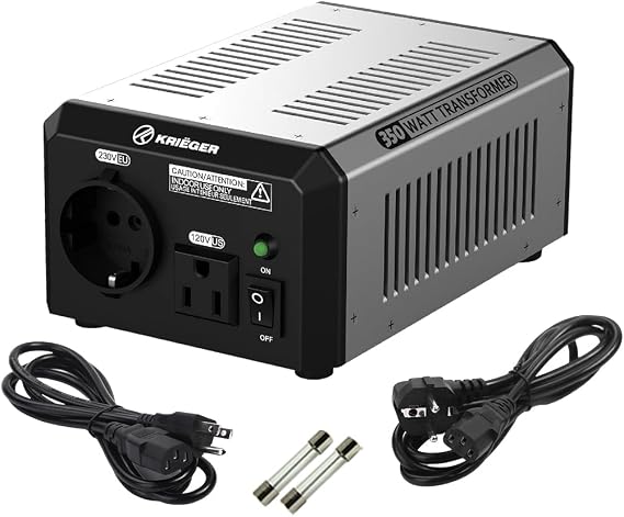 K KRIEGER 350 Watt Voltage Transformer, 110/120V to 220/240V Step Up Step Down Converter with AC Outlets, MET Approved Under UL, CSA