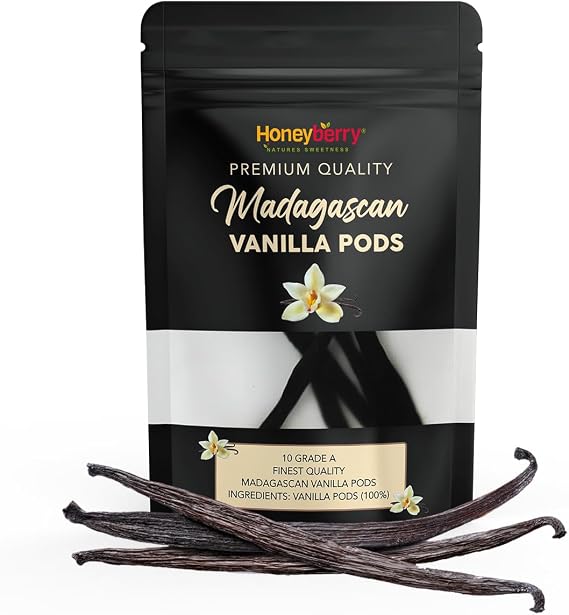 10x Premium Madagascan Bourbon Vanilla Pods Grade A (12-14cm) - Authentic Madagascar Cured Vanilla Beans Sticks Planifolia Type - Hand Picked Traceable from Source - (10 Pods)