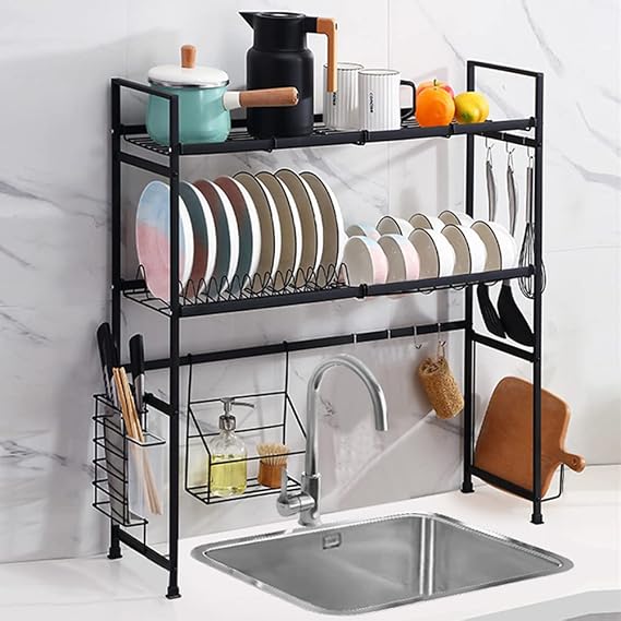 Double-Layer Sink Rack, Kitchen Storage Rack Large Stainless Steel Utensil Holder Dish Drainer, Kitchen Organizer and Storage Shelf Counter Space Saver for Kitchen Counter