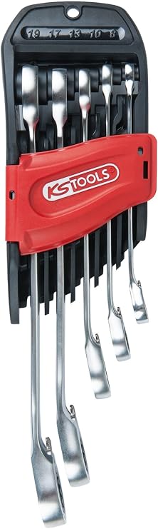KS Tools 503.4661 GEARplus Ratchet Combination Spanner Set Reversible 5-Piece 8-19 mm Satin Chrome