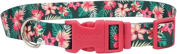 Coastal Pet Styles Adjustable Dog Collar - Stylish Patterned Fabrics - Snap-Lock Buckle - Adjustable Dog Collar - for Small, Medium or Large Dogs - Hunter Tropical Flower - 3/8" x 08"-12"
