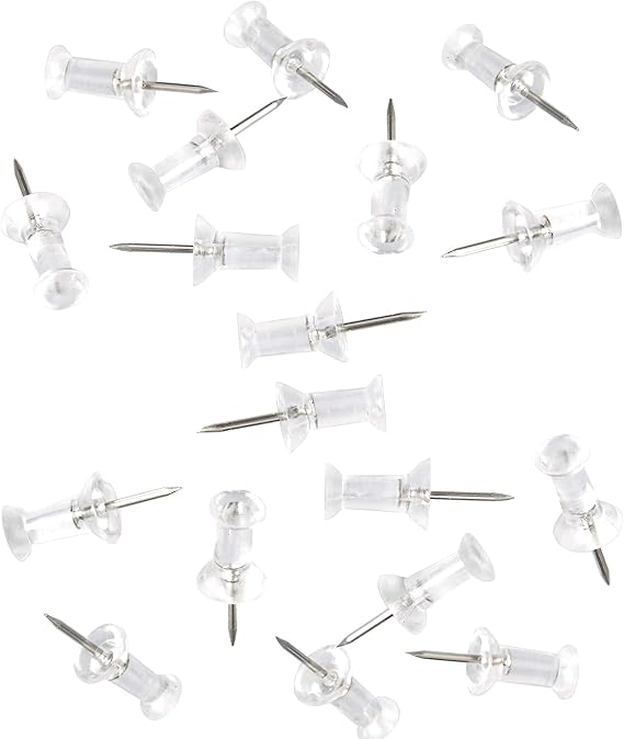 100-Pack Push Pins Tacks, Clear Plastic Head, Steel Point,Thumb Tacks for Wall Corkboard Map Calendar Photo -Home Office Craft Projects Heavy Duty Head Pin