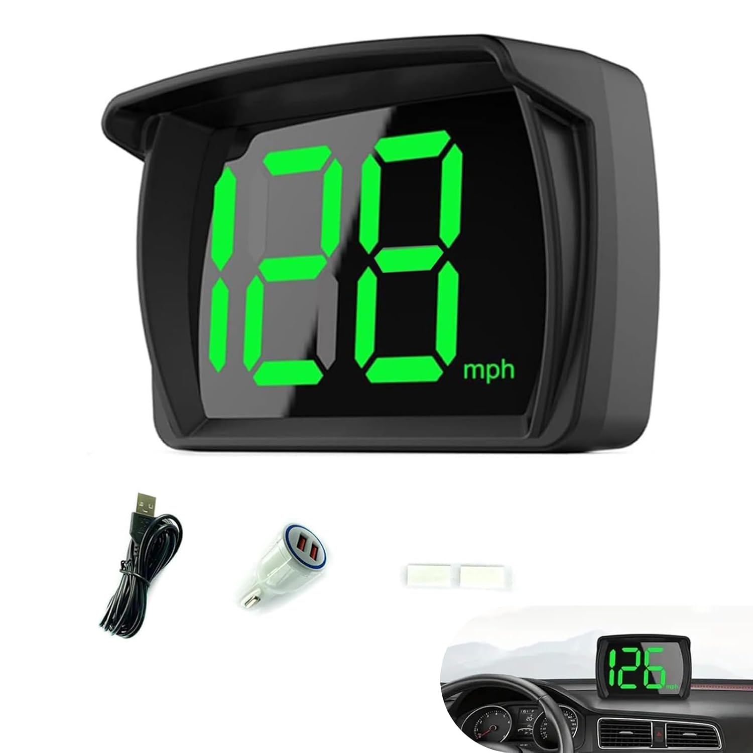 Car HUD Heads Up Display, GPS Navigation MPH Digital Speedometer USB Plug and Play HUD Display, Auxiliary Travel Accessory, Universal Fit for Most Cars Black