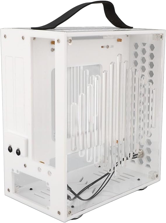 Mini ITX PC Case,DIY Clear Acrylic PC Case,Small Gaming PC Case with Handle,Desktop Mini ITX Computer Case,9.1x8.1x4.7inchesWhite