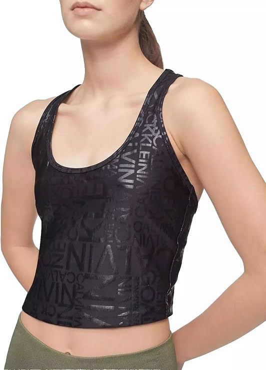 Calvin Klein Performance Allover Logo Cropped Tank Top (US, Alpha, Medium, Regular, Regular, Black)