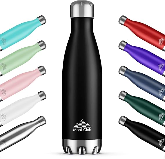 Mont-Clair H2O Stainless Steel Water Bottle, Vacuum Insulated - BPA Free, 12h Hot & 24h Cold Drinks, Metal Water Bottle 750ML Leakproof, Ideal for Adult, Kids, Running - Black