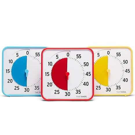 Time Timer 8 Inch Learning Center Classroom Set 60 Minute Visual Timer for Kids with Dry Erase Activity Cards for Kids Classroom, Learning Centers and Teachers Desk Clock, Primary (3-Pack)