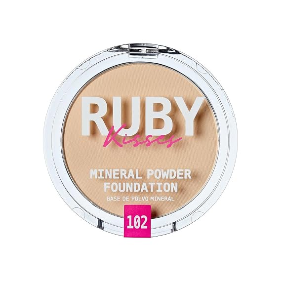 Ruby Kisses Mineral Pressed Powder Foundation, Medium to Full Coverage Natural Finish 0.35 Ounce (Fair Porcelain)