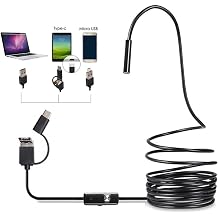 Kisbeibi Endoscope, 3 In 1 Inspection Camera Borescope HD Waterproof Snake Camera Pipe Drain with 6 Adjustable Led Light Snake Cable USB Adapter for Android Phone Tablet Device(size:1M)