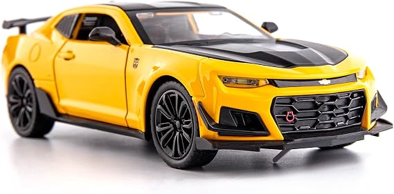 BDTCTK 1/24 Bumblebee Car Model Toy Zinc Alloy Casting Pull Back Car Sound and Light Toys for Kids Boy Girl Gift (Yellow)