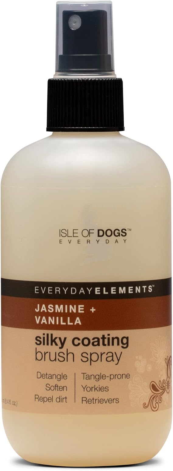 Isle of Dogs - Everyday Elements Silky Coating Brush Spray For Dogs - Jasmine + Vanilla - Daily Use Spray Detangler For A Softer, Smoother, Cleaner Coat Between Baths - Made in the USA - 8.4 Oz