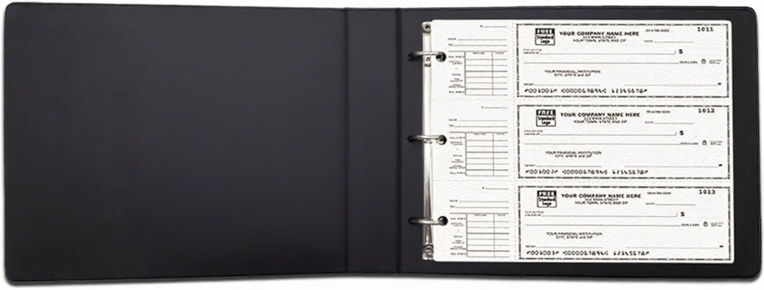 3 Rings Check Binder for 3-on-a-Page End-Stub Deskbook Checks, Compact Size Business Checks, Executive Check Holder Checkbook Binder Cover 9" x11 1/4", Vegan Leather