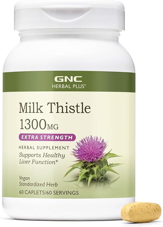 GNC Herbal Plus Milk Thistle 1300mg, Extra Strength, 60 Caplets