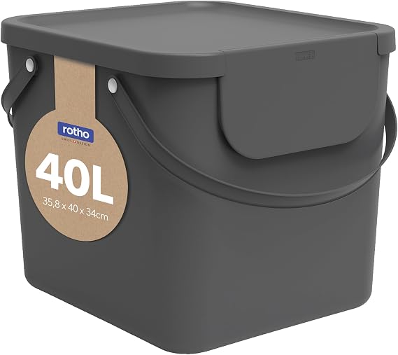 Rotho Albula Waste Separation System 40 L for The Kitchen, Plastic (PP) BPA-Free, Anthracite, 40 L(40.0 x 35.8 x 34.0 cm)