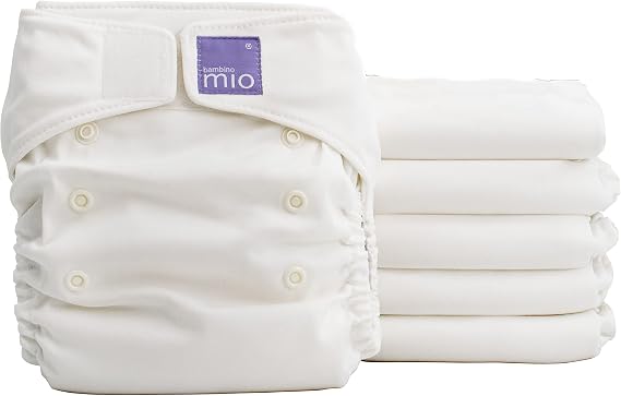 Bambino Mio, Miosolo Classic Reusable Cloth Diapers Set, Adjustable Size, White, Pack of 6