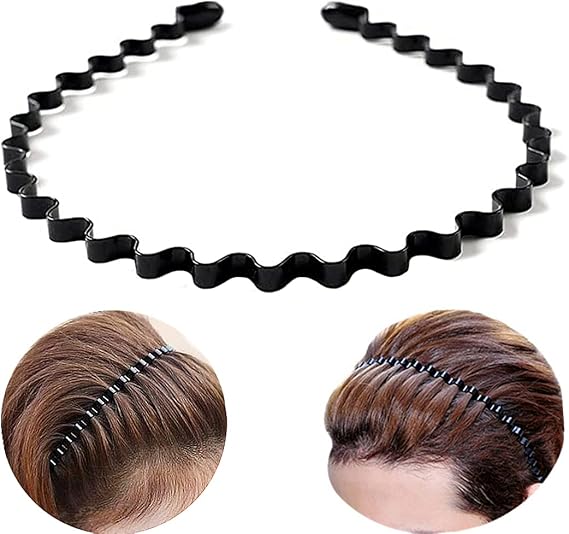 bodbop XINGZHE Hair Bands, Metal Hairband for Men Women, Fashion Headbands for Washing Face Makeup Sports, Non Slip Wavy Men's Hairband (Black, 1 Count Pack of 1)