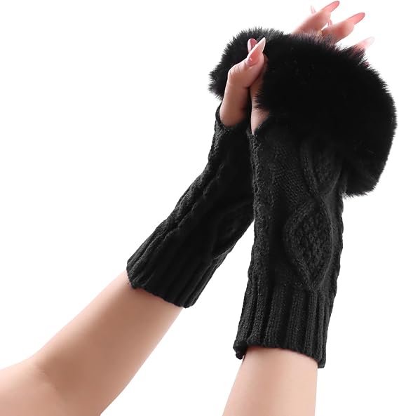 PESAAT Knit Arm Warmers for Women Winter Wrist Warmers with Thumb Hole