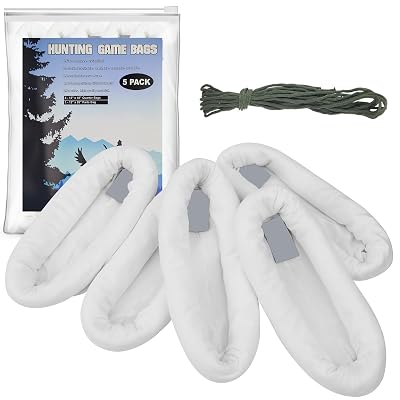 Game Bags Elk Hunting Meat Bags 5 Pack, 4 Pack 48 & 1 Pack 28 Stretchable and Reusable Rolled Heavy Duty Quarter Bags with Reflective Labels for Elk, Caribou, Deer, Moose, Antelope, Duck