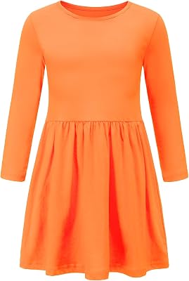 Girls Long Sleeve Dress for Kids Girls Casual Dresses Twirly A Line Skater Dress for School Party 2-14 Years